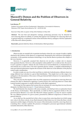 Maxwell's Demon and the Problem of Observers in General Relativity