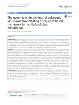 The Genomic Underpinnings of Eukaryotic Virus Taxonomy: Creating a Sequence-Based Framework for Family-Level Virus Classification Pakorn Aiewsakun and Peter Simmonds*