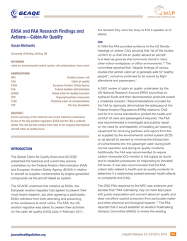 EASA and FAA Research Findings and Actions—Cabin Air Quality