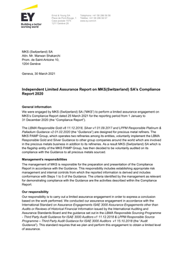 (Switzerland) SA LBMA/LPPM Independent Limited Assurance Report