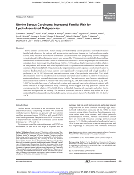 Uterine Serous Carcinoma: Increased Familial Risk for Lynch-Associated Malignancies