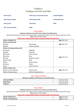 Catalogue of Caithness, Scotland Fiche and Film.Xlsx