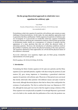 On the Group-Theoretical Approach to Relativistic Wave Equations for Arbitrary Spin