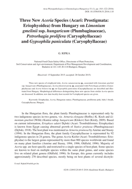 Three New Aceria Species (Acari: Prostigmata: Eriophyoidea) From