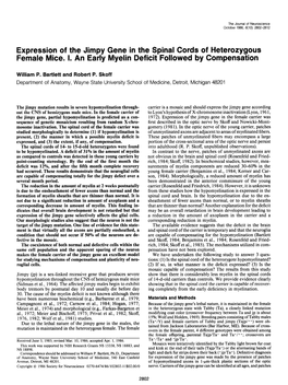 Expression of the Jimpy Gene in the Spinal Cords of Heterozygous Female Mice