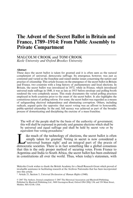 The Advent of the Secret Ballot In