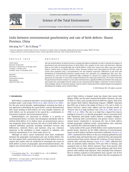 Links Between Environmental Geochemistry and Rate of Birth Defects: Shanxi Province, China