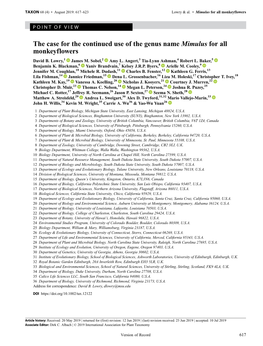 The Case for the Continued Use of the Genus Name Mimulus for All Monkeyflowers David B