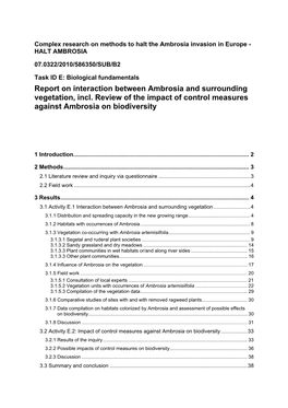 Report on Interaction Between Ambrosia and Surrounding Vegetation, Incl. Review of the Impact of Control Measures Against Ambrosia on Biodiversity