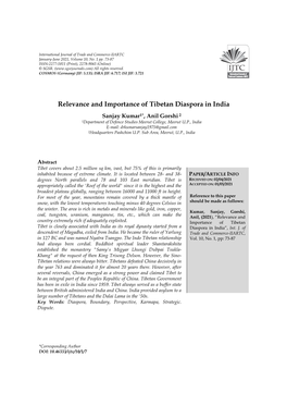 Relevance and Importance of Tibetan Diaspora in India