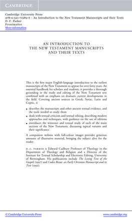 An Introduction to the New Testament Manuscripts and Their Texts D