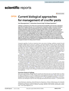 Current Biological Approaches for Management of Crucifer Pests Saini Mayanglambam1,2, Kabrambam Dasanta Singh1 & Yallappa Rajashekar1*