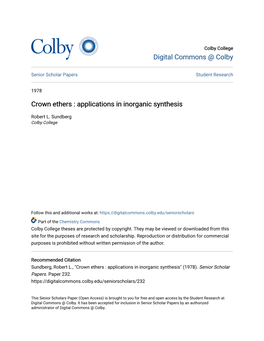 Crown Ethers : Applications in Inorganic Synthesis