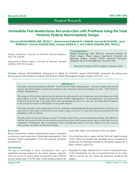 Immediate Post-Mastectomy Reconstruction with Prosthesis Using the Total Posterior Pedicle Mammaplasty Design