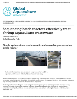 Sequencing Batch Reactors Effectively Treat Shrimp Aquaculture Wastewater Thursday, 1 March 2012 by Raj Boopathy, Ph.D