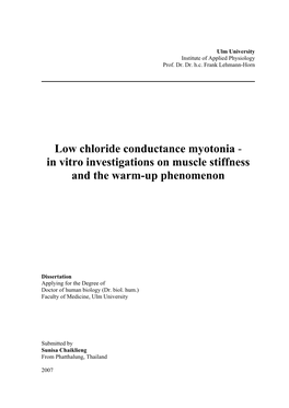 Low Chloride Conductance Myotonia - in Vitro Investigations on Muscle Stiffness and the Warm-Up Phenomenon