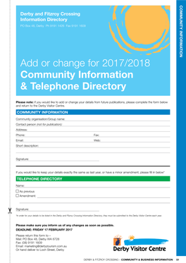 Derby and Fitzroy Crossing Information Directory PO Box 48, Derby Ph 9191 1426 Fax 9191 1609