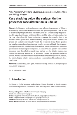 Case Stacking Below the Surface: on the Possessor Case Alternation in Udmurt