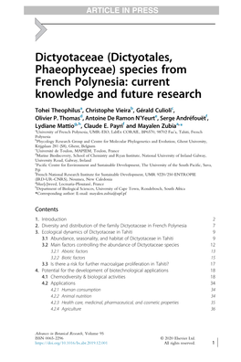 (Dictyotales, Phaeophyceae) Species from French Polynesia: Current Knowledge and Future Research