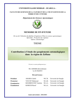 THEME Contribution À L'étude Des Peuplements Entomologiques Dans