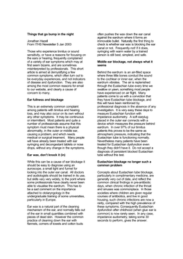 Things That Go Bump in the Night Often Pushes the Wax Down the Ear Canal Against the Eardrum Where It Forms an Jonathan Hazell Immovable Bullet