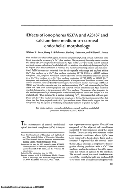 Effects of Ionophores X537A and A23187 and Calcium-Free Medium on Corneal Endothelial Morphology