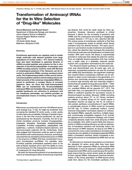 Transformation of Aminoacyl Trnas for the in Vitro Selection of “Drug-Like” Molecules