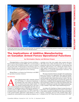 The Implications of Additive Manufacturing on Canadian Armed Forces Operational Functions