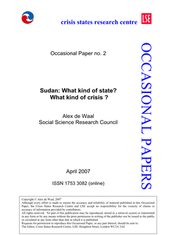 Sudan: What Kind of State? What Kind of Crisis?