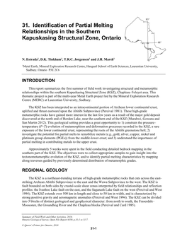 Identification of Partial Melting Relationships in the Sourthern