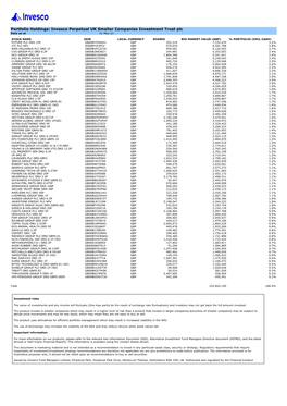 Invesco Perpetual UK Smaller Companies Investment Trust Plc Data As at 31-May-21