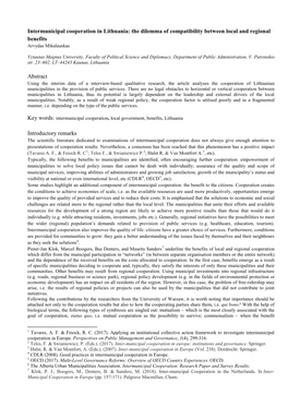 Intermunicipal Cooperation in Lithuania: the Dilemma of Compatibility Between Local and Regional Benefits Arvydas Mikalauskas