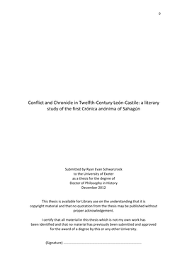 Conflict and Chronicle in Twelfth-Century León-Castile: a Literary Study of the First Crónica Anónima of Sahagún