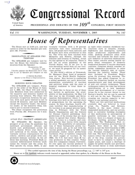 Congressional Record United States Th of America PROCEEDINGS and DEBATES of the 109 CONGRESS, FIRST SESSION