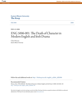 The Death of Character in Modern English and Irish Drama