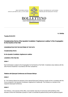 Complementary Norms of the Apostolic Constitution “Anglicanorum Coetibus” of the Congregation for the Doctrine of the Faith