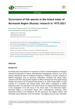 Occurrence of Fish Species in the Inland Water of Murmansk Region (Russia): Research in 1972-2021