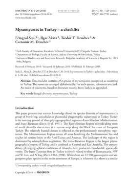 Myxomycetes in Turkey – a Checklist