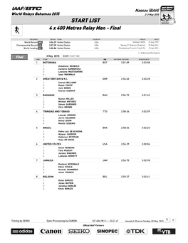 START LIST 4 X 400 Metres Relay Men - Final