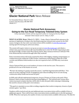 Glacier National Park News Release