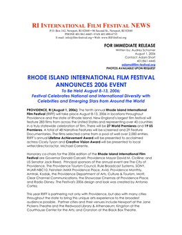 Rhode Island International Film Festival Announces