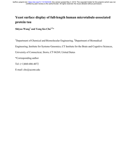 Yeast Surface Display of Full-Length Human Microtubule-Associated Protein Tau