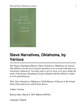 Slave Narratives, Oklahoma, by Various 1