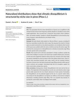 Naturalized Distributions Show That Climatic Disequilibrium Is Structured by Niche Size in Pines (Pinus L.)