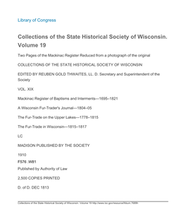 Collections of the State Historical Society of Wisconsin