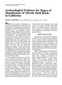 Archaeological Evidence for Stages of Manufacture of Olivella Shell Beads in California