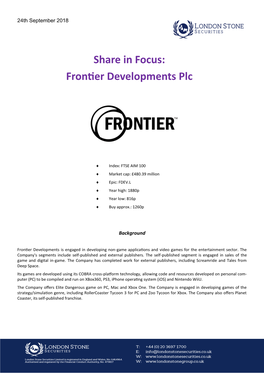 Frontier Developments Plc