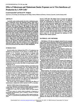 Effect of Sidestream and Mainstream Smoke Exposure on in Vitro Interferon-A/Fl Production by L-929 Cells'