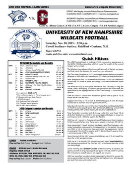 UNIVERSITY of NEW HAMPSHIRE WILDCATS FOOTBALL Saturday, Nov