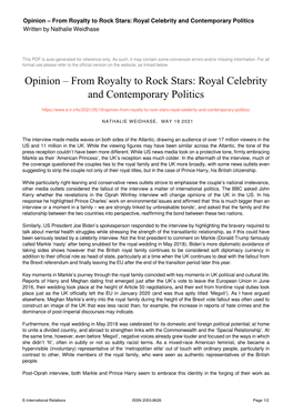 Royal Celebrity and Contemporary Politics Written by Nathalie Weidhase